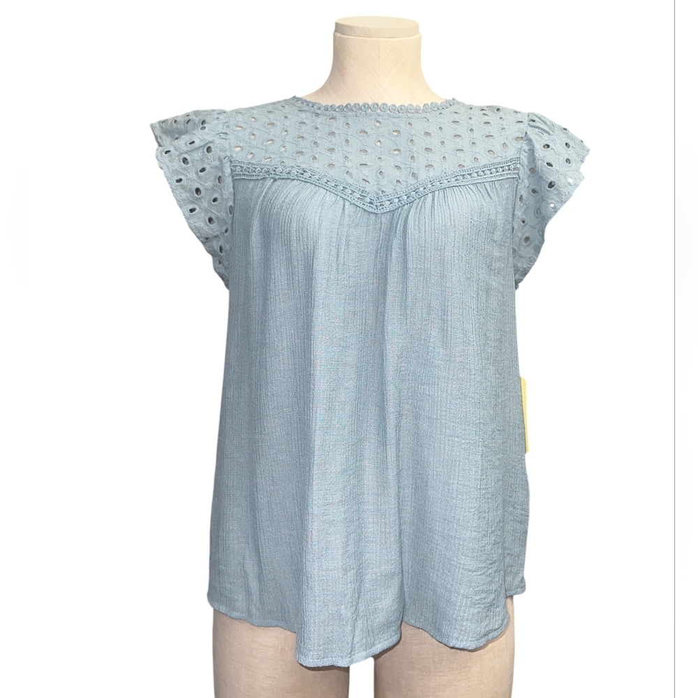 Baby Blue Eyelet Knit Top
